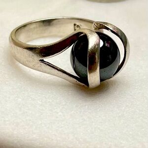 925 Sterling Silver Interchangeable ring w/black Onyx stone Sz.7”
